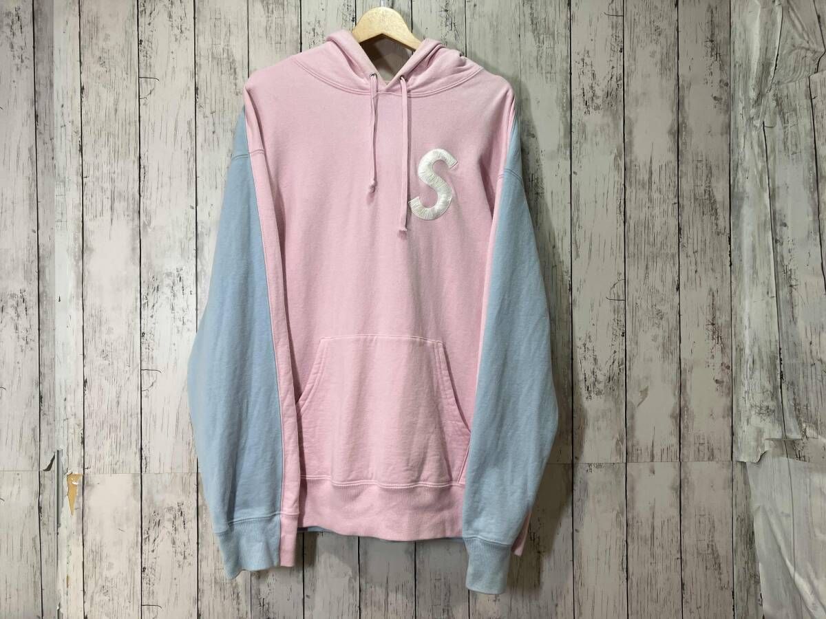 Supremeシュプリーム　S Logo Split Hooded Sweatエスロゴ スプリット フーデッド スウェット　サイズL カラーピンク✖️ライトブルー