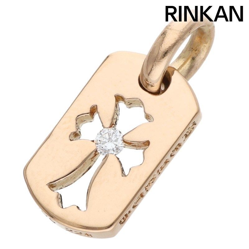 クロムハーツ 22K DT TNY CO CRS 1DIA/タイニーカットアウトクロスドッグタグ 1ダイヤ/チャーム/ゴールドネックレストップ メンズ