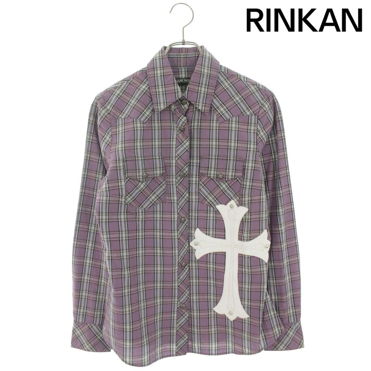 クロムハーツ GAUZE SHIRT LEATHER PATCH ラージクロスパッチスターボタン長袖シャツ レディース S