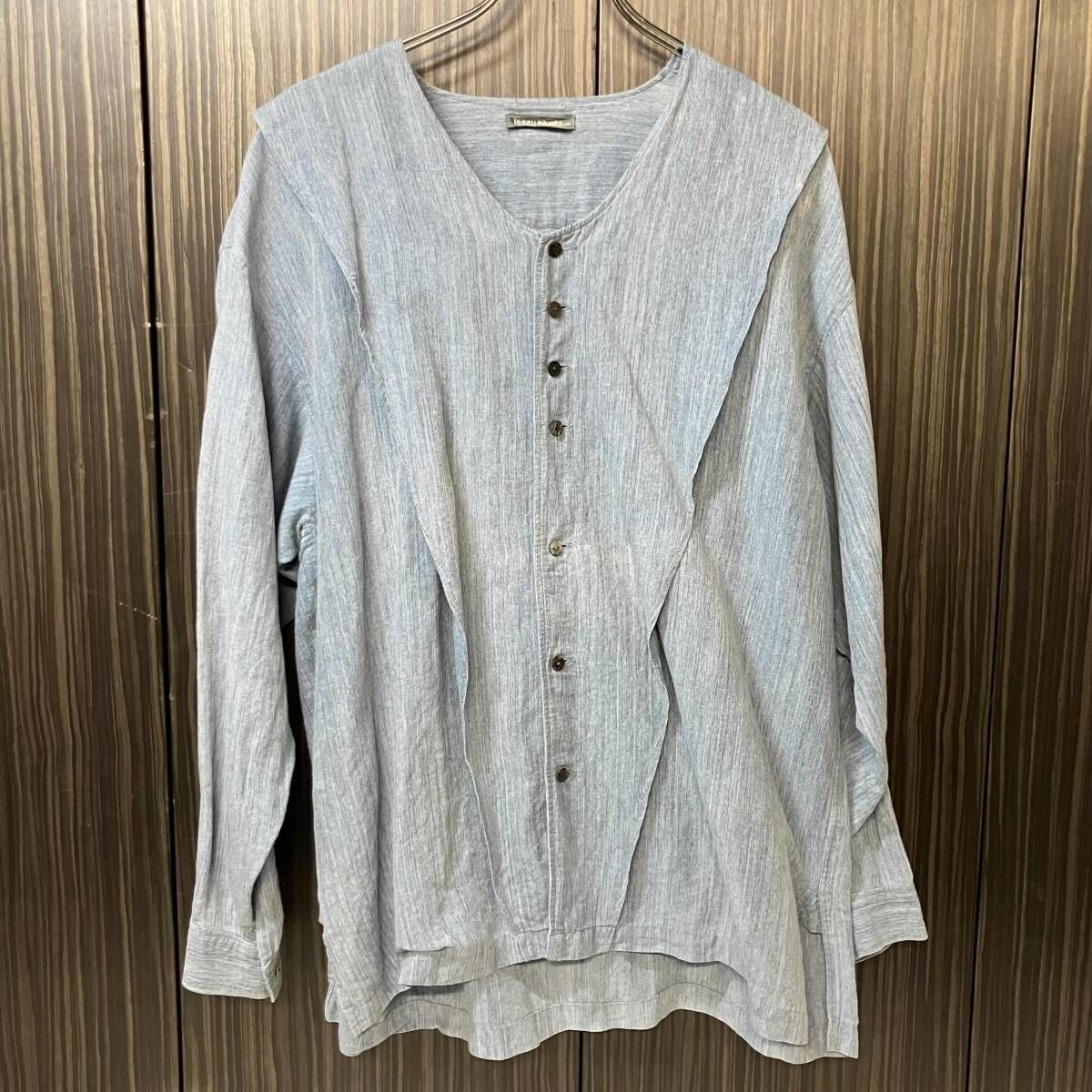 80s ISSEY MIYAKE MEN 長袖シャツ リネン変形シャツ Mサイズ ブルー LG-11144 イッセイミヤケメン 24,953円
