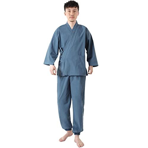 【新品】作務衣 さむえ メンズ 春秋 綿100 男性用 前開き 浴衣 大きいサイズ さむい 和服 上下 セット ルームウェア 通年 M/L/LL/3L プレゼント 父の日 83ecd89e