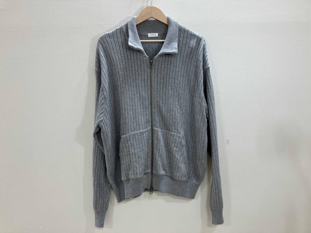 crepuscule 綿ニットジップ前開きカーディガン 前開きスタンド襟綿ニット 綿ニット ジッパーカーデ 杢グレー 1 春