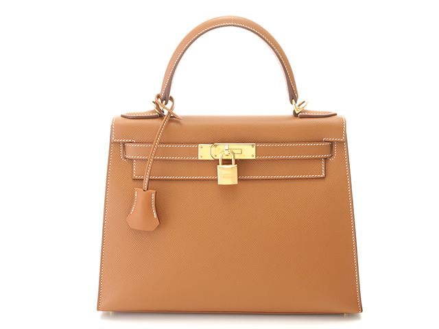 HERMES エルメス バッグ ケリー28 ゴールド/ゴールド金具 バッグ 外縫い ショルダーバッグ ヴォーエプソン ゴールド D刻印 レディース【中古】【432】