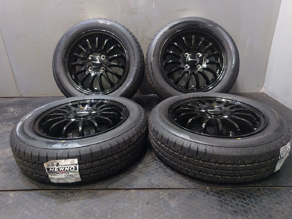 新品 バランス済【BS NEWNO 155/65R14】夏タイヤ【Humanline 14インチ 4.5J4HPCD100+45】24年製 ブラック デリカミニ N-BOX等　(VTP482)