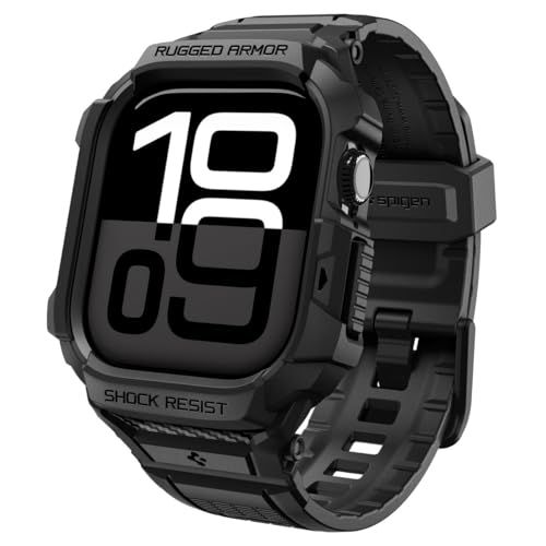Spigen Apple Watch 11/10 42mm 一体型ケース バンド TPU 耐久性 傷保護 衝撃吸収 簡単装着 スポーツバンド ラギッド・アーマー・プロ2 ACS10494 (マット・ブラック)e