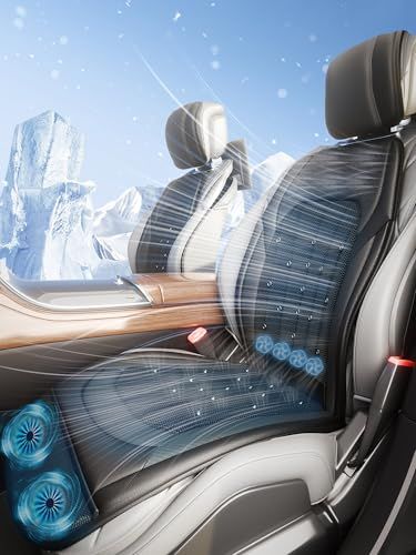 2025新進化 シートクーラー 車 クールシート 車用 12v 24v 【新型冷感レザー＆２枚超大型＆4枚小型ファン搭載】 無段階風量調節 座面と背もたれに30個3D通気穴 首元に240個通気穴 アイスシルク素材 ハニカム構造 ドライブ 通勤 旅行 運転手 e