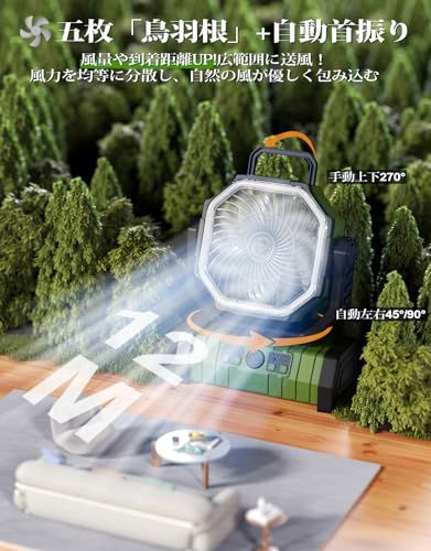 キャンプ 扇風機 アウトドア 充電式 【20000mAh 怪物ファン】 最大65時間連続使用 風量4段階調節 超強風力 自動首振り リモコン付き タイマー機能 32枚LEDライト DCモーター 低騒音 多機能 吊り下げ サーキュレーター 卓上 扇風機 小型 e