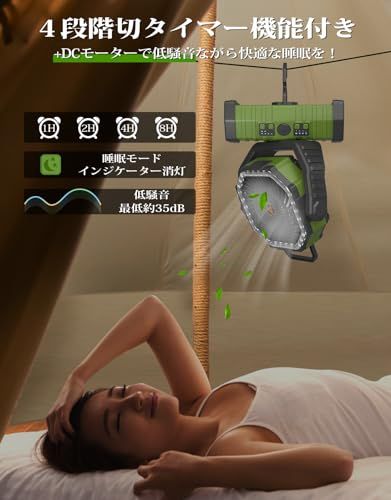 キャンプ 扇風機 アウトドア 充電式 【20000mAh 怪物ファン】 最大65時間連続使用 風量4段階調節 超強風力 自動首振り リモコン付き タイマー機能 32枚LEDライト DCモーター 低騒音 多機能 吊り下げ サーキュレーター 卓上 扇風機 小型 e