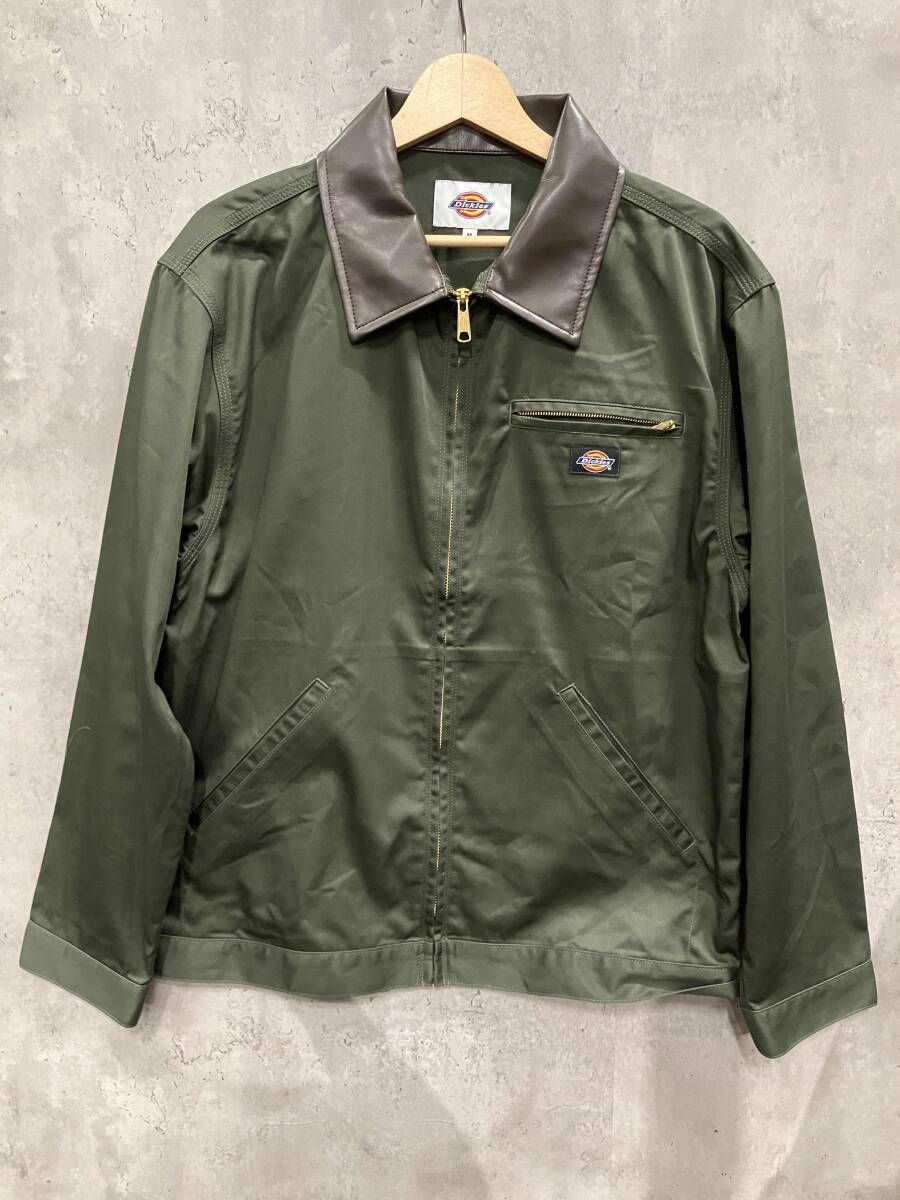 DICKIES ディッキーズ 襟フェイクレザー 胸ロゴ ジップブルゾン ジャケット グリーン サイズ M