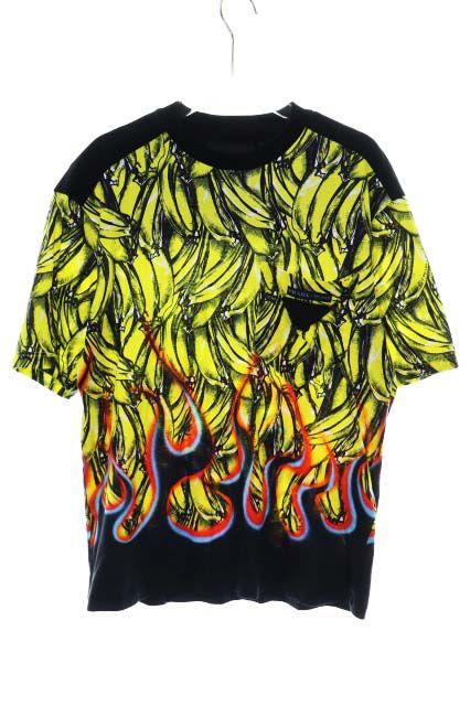 プラダ PRADA 18AW BANANA FRAME BLACK M 2018UJN523 バナナ フレーム 総柄 Tシャツ 半袖 ブラック 【ブランド古着ベクトル】【中古】☆AA★260521