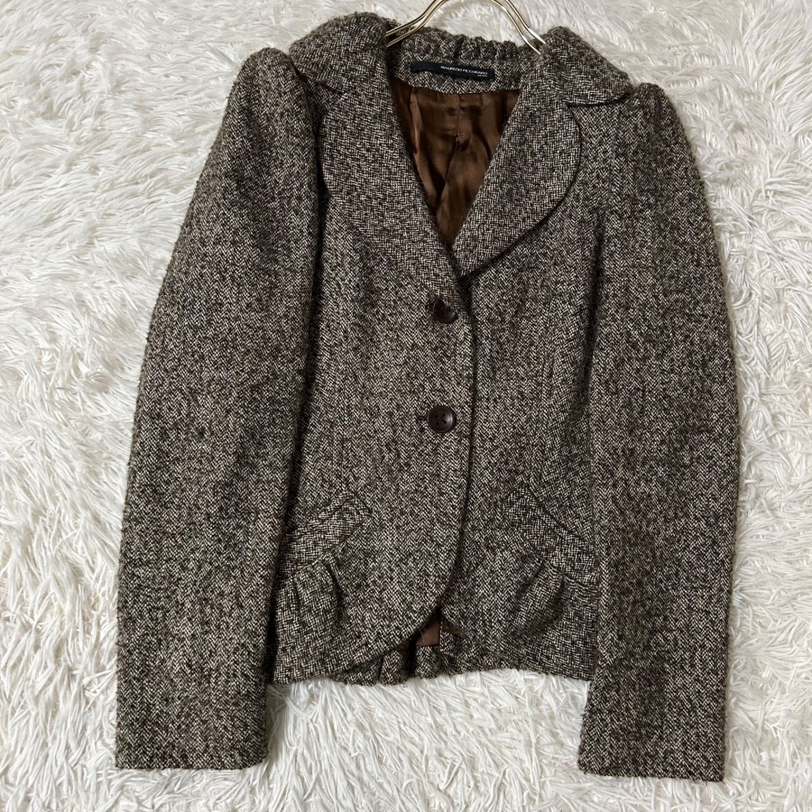 MAURIZIO PECORARO ジャケット ブラウン S フリル オフィス フォーマル 