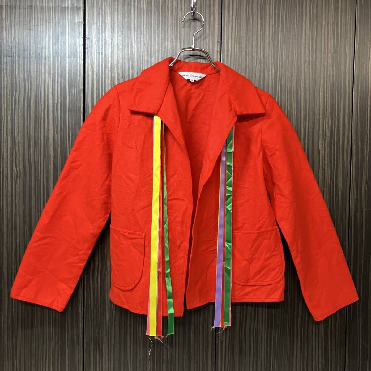 21AW COMME des GARCONS GIRL ジャケット リボン装飾縮絨ジャケット サイズS レッド NH-J016 コムデギャルソンガール