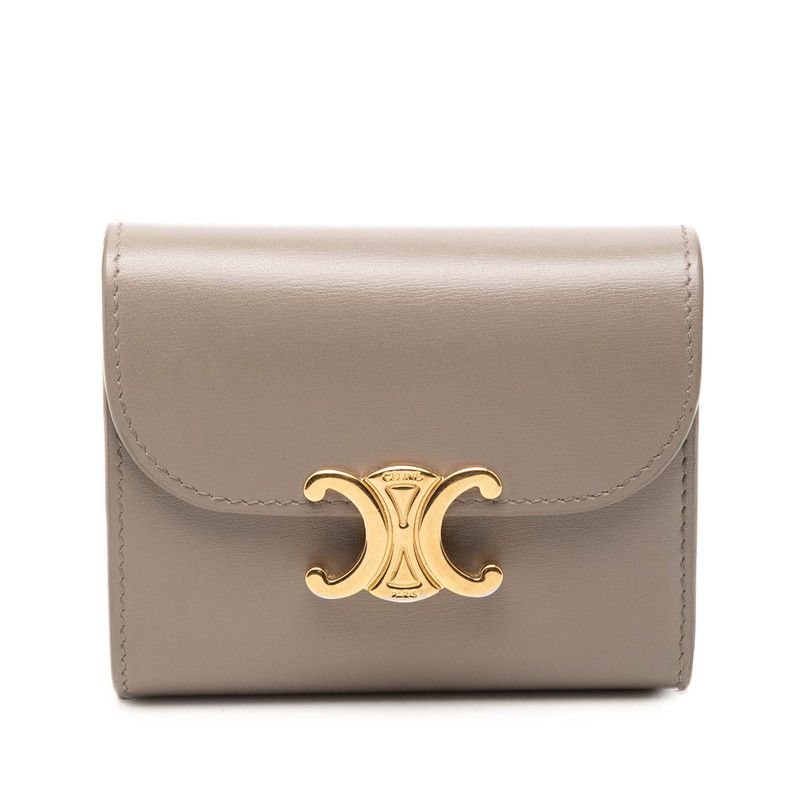 セリーヌ トリオンフ スモール フラップウォレット 二つ折り財布 ぺブル グレー系 レザー レディース CELINE【247-71663】