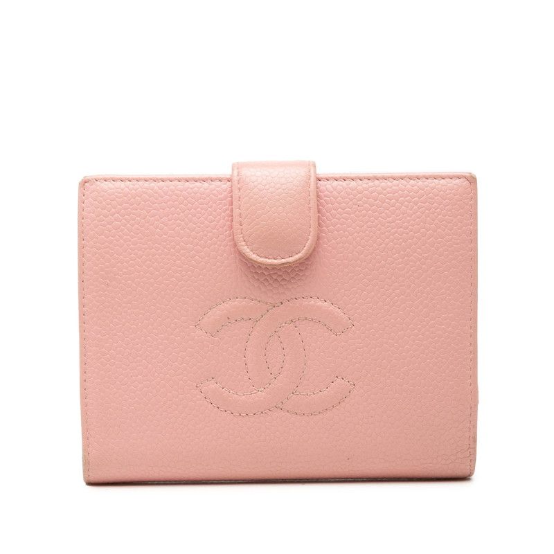 シャネル ココマーク 二つ折り財布 ピンク キャビアスキン レディース CHANEL【228-71926】