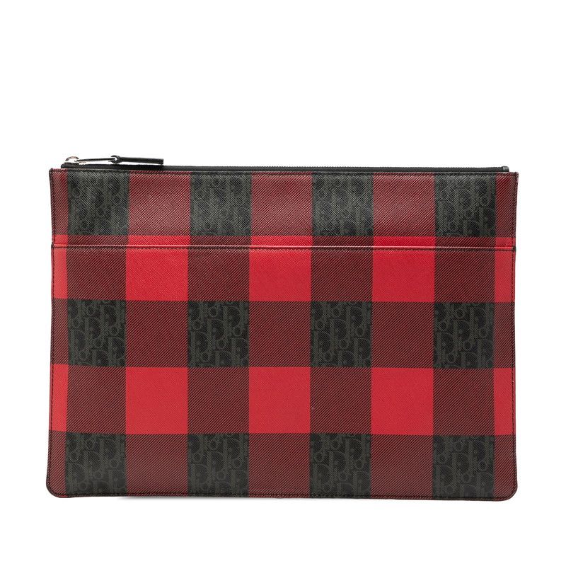 ディオール オム トロッター チェック クラッチバッグ レッド ブラック グレー PVC レザー メンズ DIOR HOMME【228-71950】