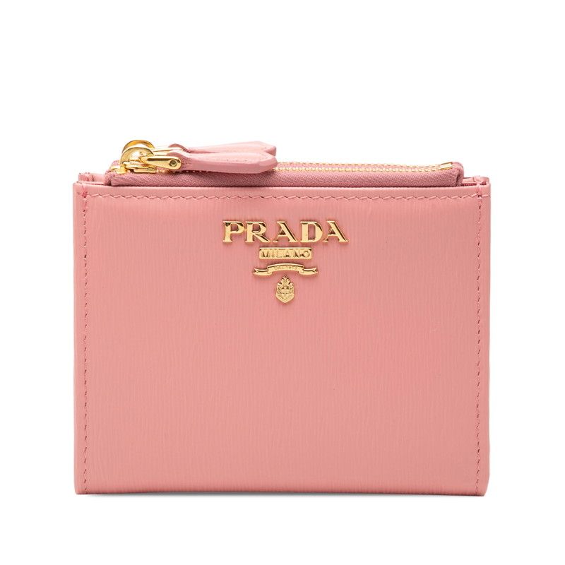 プラダ ロゴ 二つ折り財布 コンパクトウォレット 1ML024 ピンク レザー レディース PRADA【228-71960】