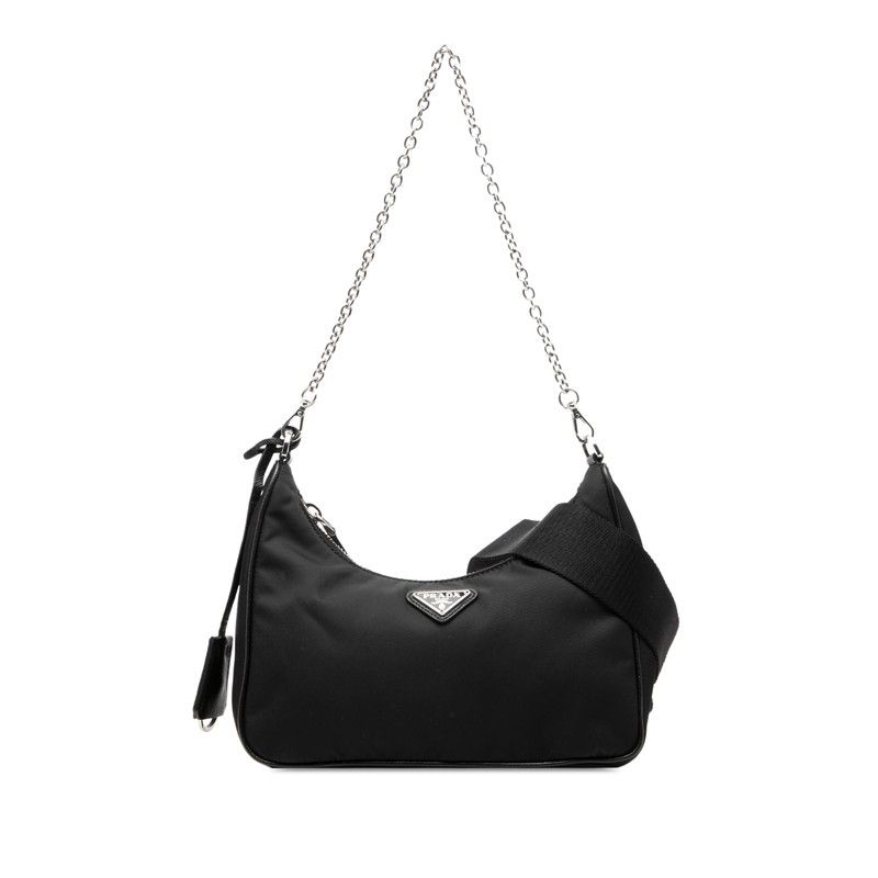 プラダ リエディション Re-Edition 2005 チェーンハンドバッグ ショルダーバッグ 2WAY ブラック ナイロン レザー レディース PRADA【228-71961】