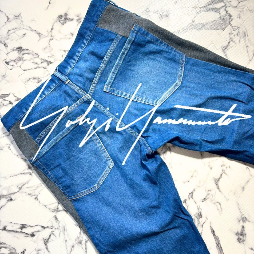 ストレッチ素材/異素材ドッキング切替/3(L)●ヨウジヤマモト YohjiYamamoto Y`s ワイズ インディゴ ブルー 青 ウール メンズ 春夏 モード