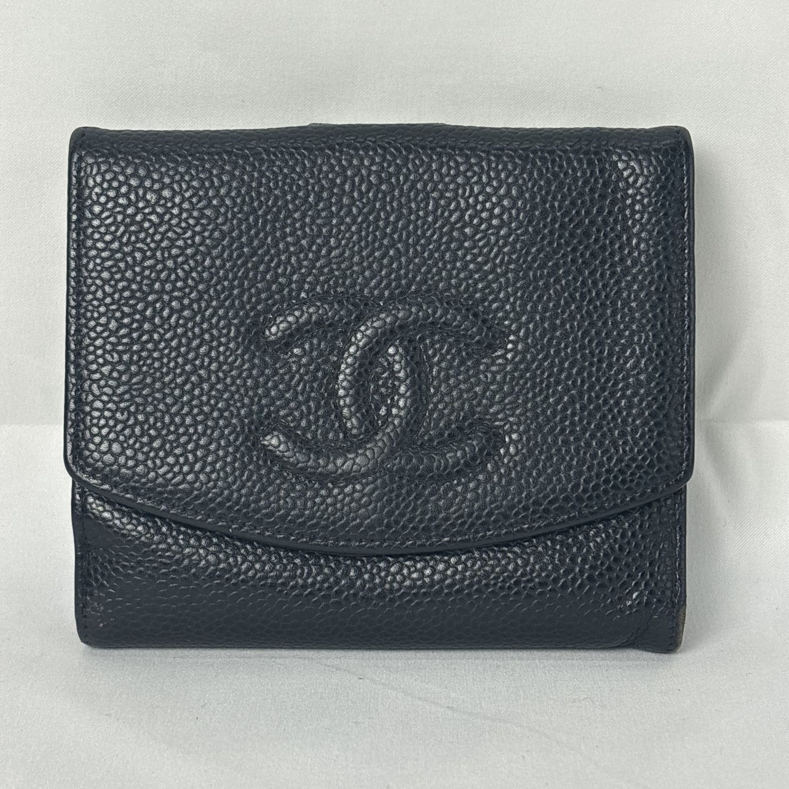 CHANEL シャネル 二つ折り財布 ココマーク キャビアスキン 小銭入れ内ダメージあり