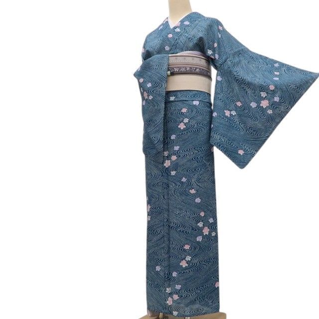 百華❀Y4985◇新品 洗える夏着物 絽 流水に桜 仕付け糸付 手縫い仕立て 