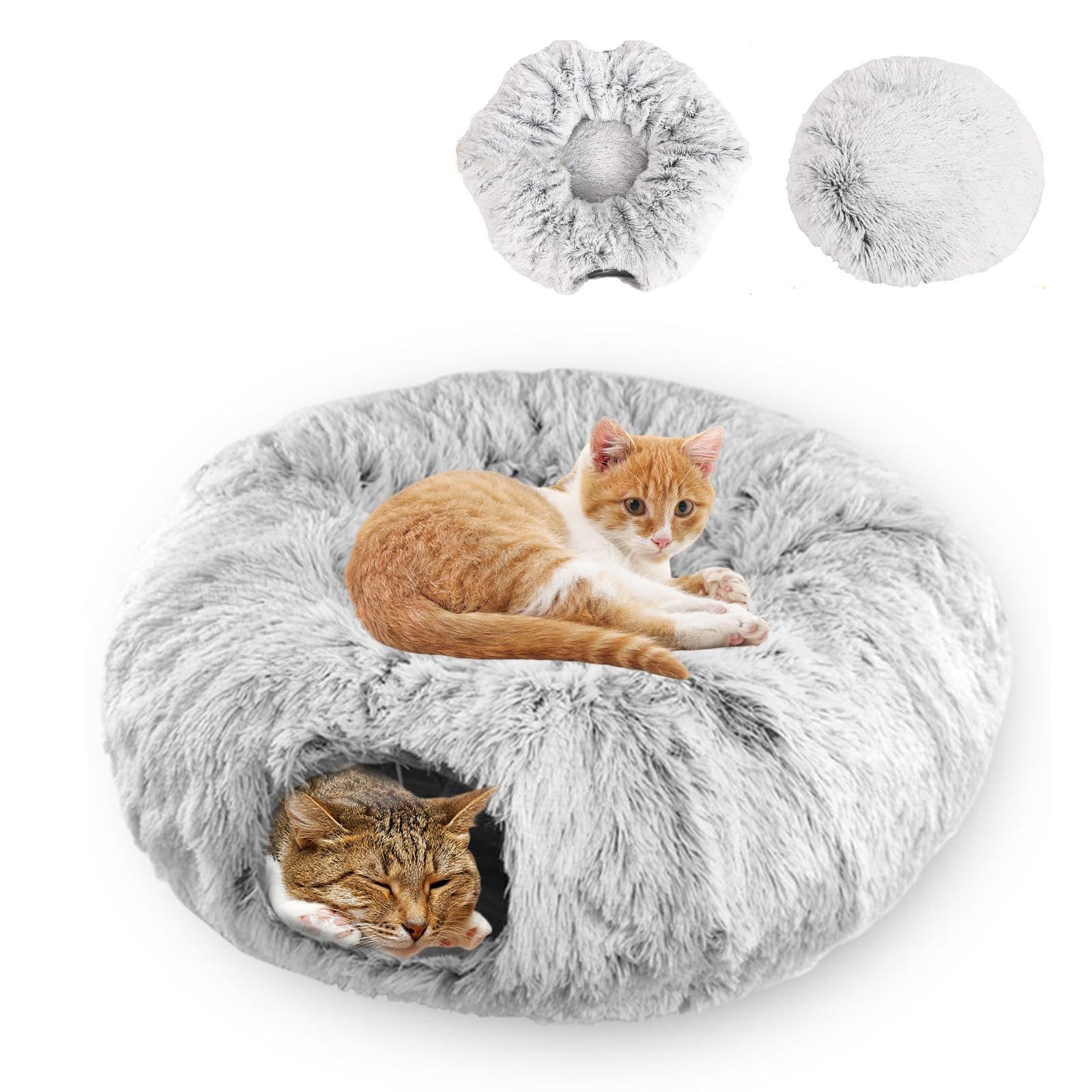 VanderHOME 猫 トンネル キャットトンネル キャットハウス 猫 ベッド 猫ハウス 可愛い 円型 折りたたみ式 猫遊宅 ストレス発散 運動不足 対策 猫用おもちゃ ふわふわ 暖かい 秋冬 滑り止め 快適 室内 キャットトレーニング 毛玉つき 人気 グレ