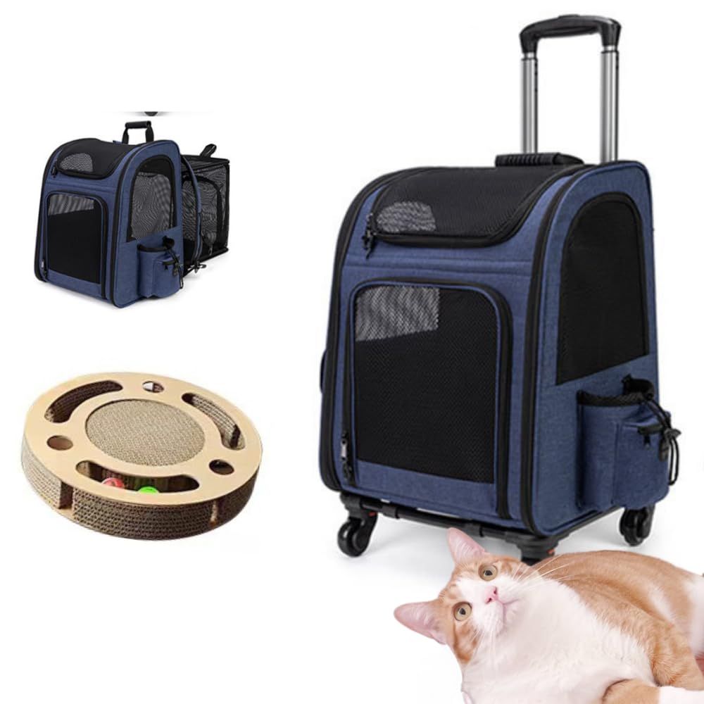 Ｆｏｒｔｕｎｅーｓｍｉｌｅ 防災グッズ おでかけ リュック 小型犬 猫 小動物用 ３ＷＡＹ キャリーバック いたずら防止おもちゃ付き (ネイビーブルー)