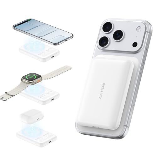 【業界創新 2in1ワイヤレス充電】RORRY mag-safe対応 薄型 軽量 小型 5000mah アップルウォッチ 充電器 ワイヤレス充電 マグセーフ充電 15W マグネット式 iPhone充電器 For Apple Watch 急速/ afb840f5