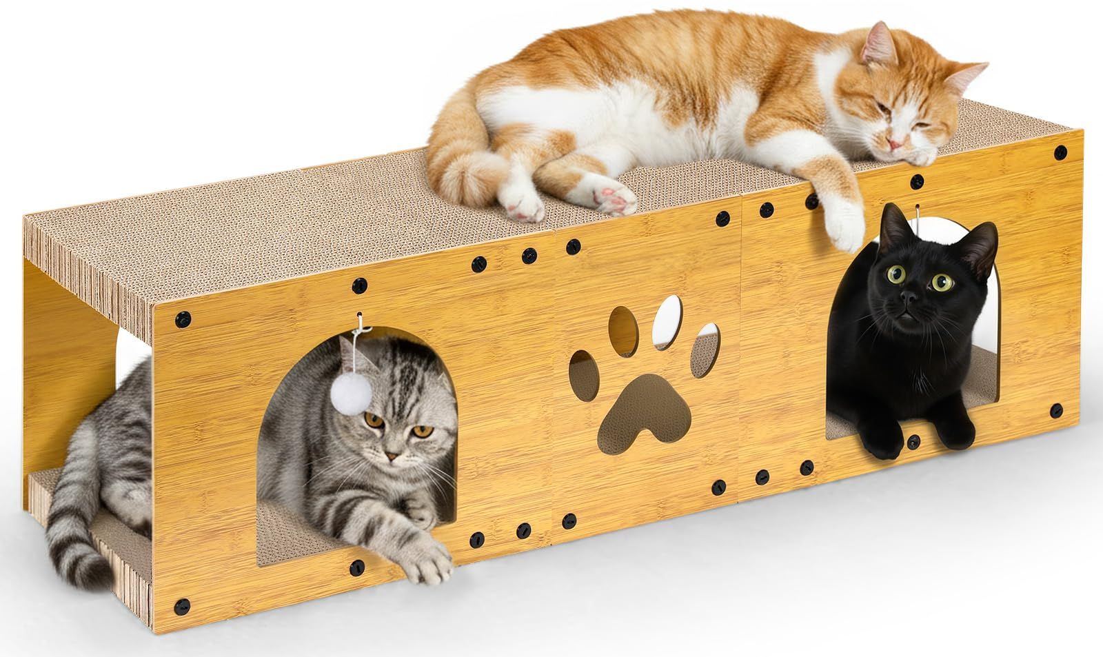 Gimars 猫 爪とぎ トンネル XXLサイズ 特大 100×30×30cm 爪研ぎ ダンボール 3in1 おもちゃ ボール付き キャットハウス 室内用 丈夫 頑丈 大型猫 多頭飼い 運動不足解消 ストレス発散 家具保護