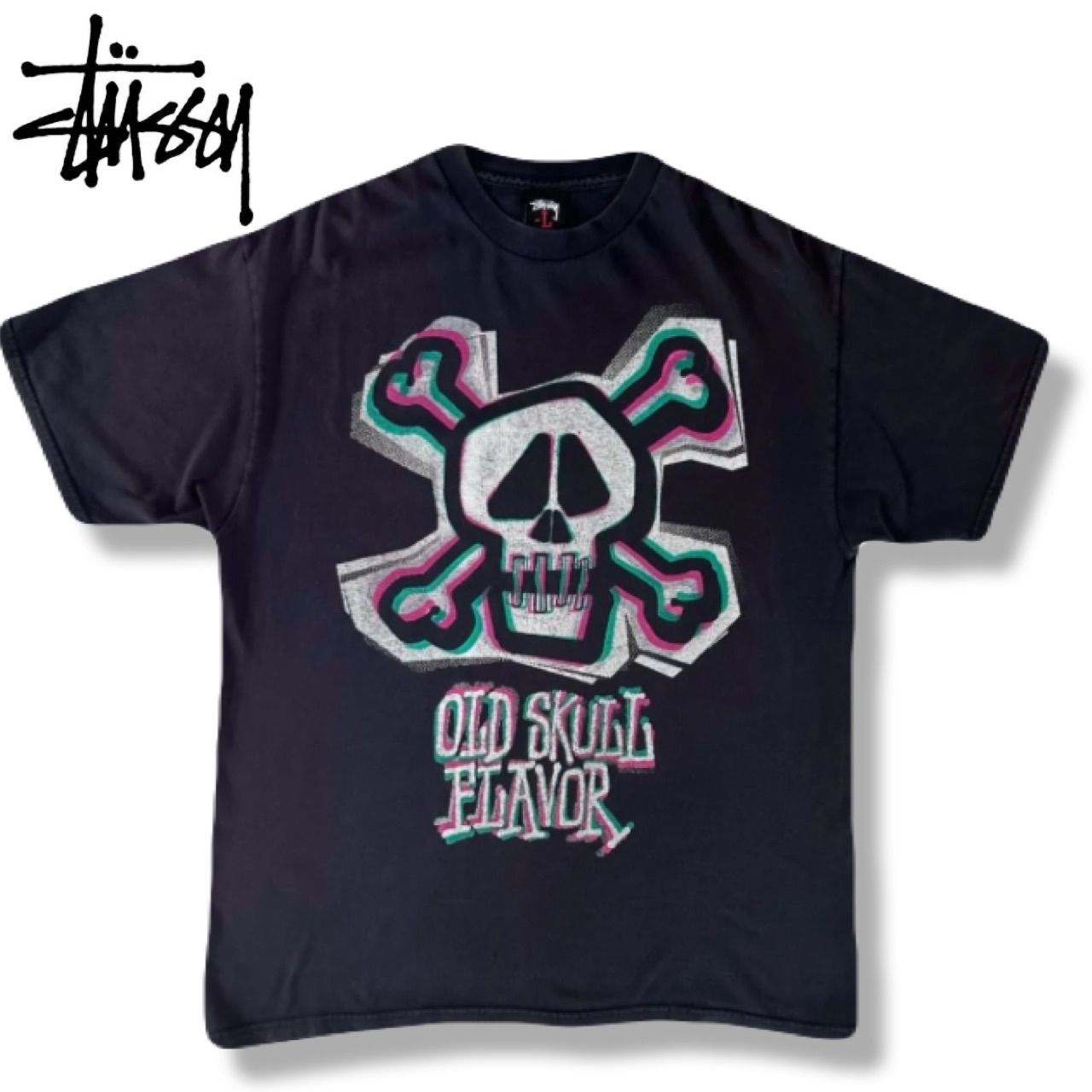 90s OLD STUSSY USA製 スカル ウィング TシャツXL フェード 極希少】90s-00s OLD STUSSY Tシャツ スカル 3D 黒 L ステューシー