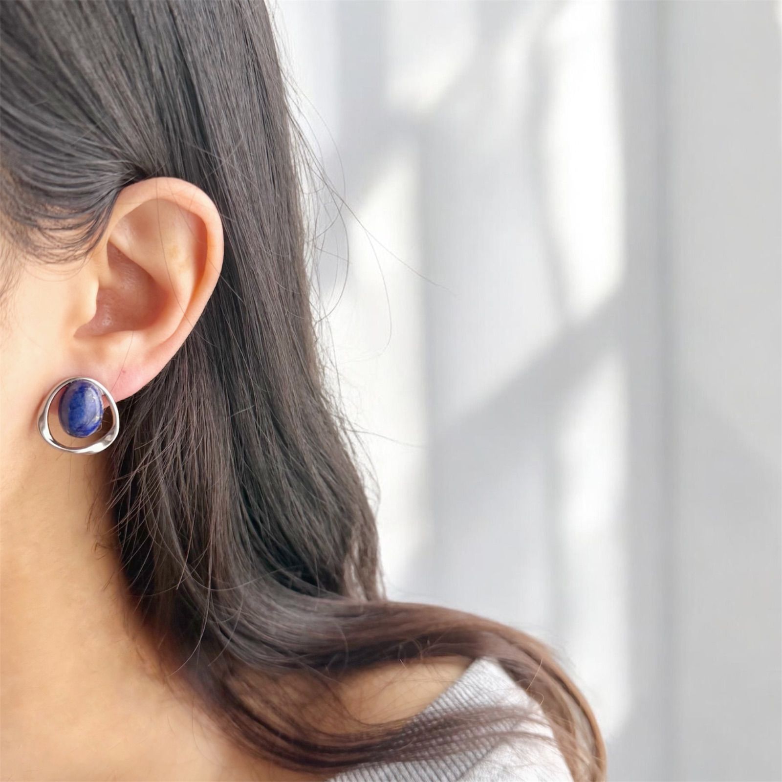 JORIE】大人の大ぶり耳飾り 大粒ラピスラズリピアス イヤリング 