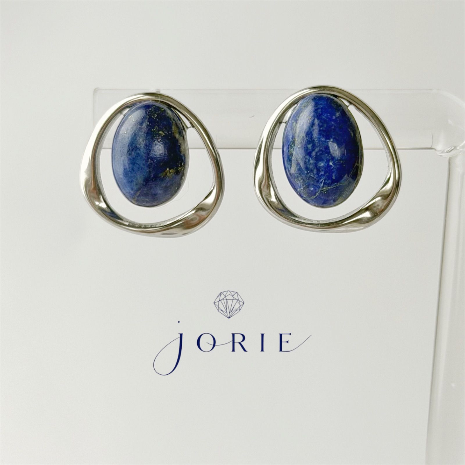JORIE】大人の大ぶり耳飾り 大粒ラピスラズリピアス イヤリング