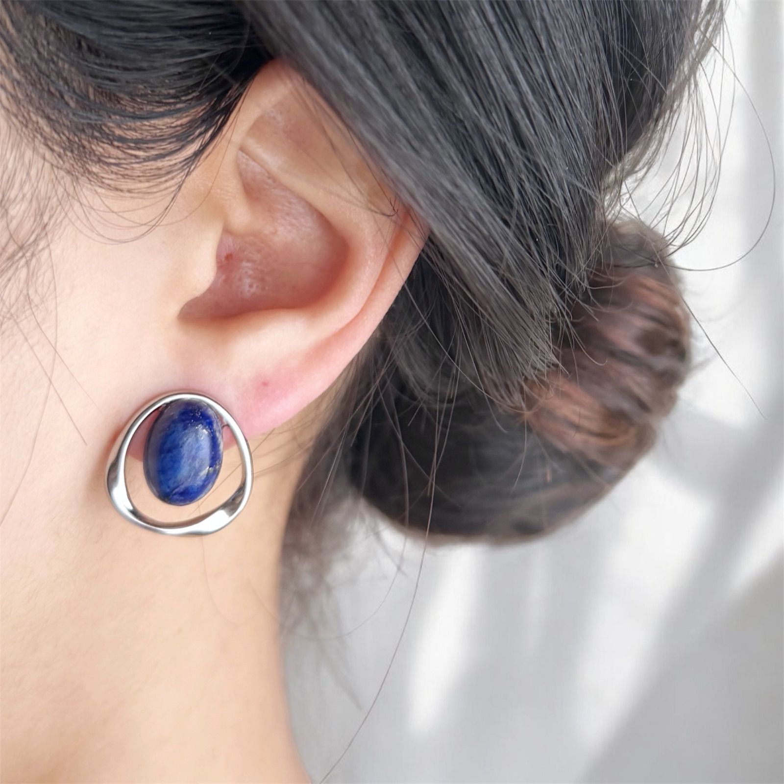 JORIE】大人の大ぶり耳飾り 大粒ラピスラズリピアス イヤリング