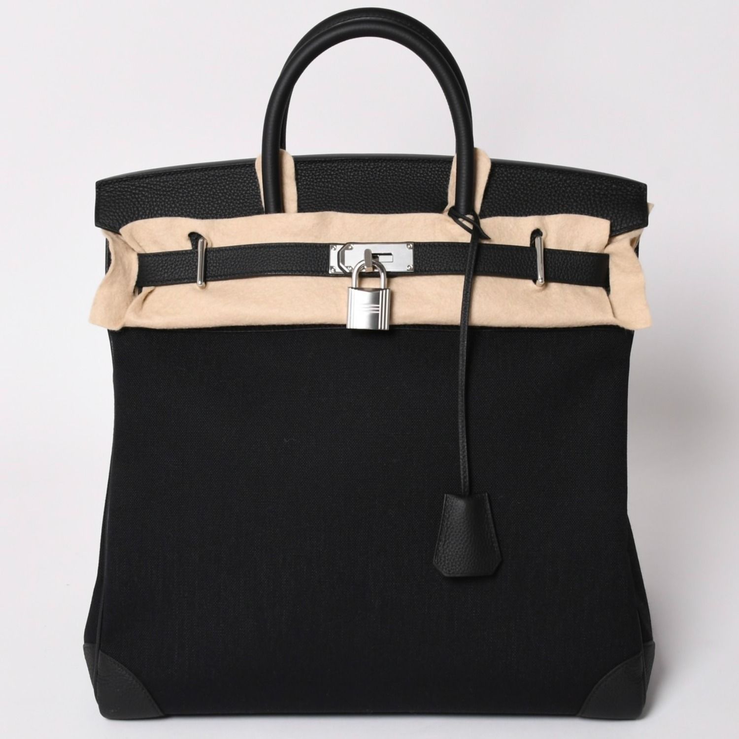新品未使用 HERMES エルメス Haut a Courroies オータクロア40 ハンドバッグ トワルミリタリー ブラック シルバー金具 B刻印 中古 4a002790