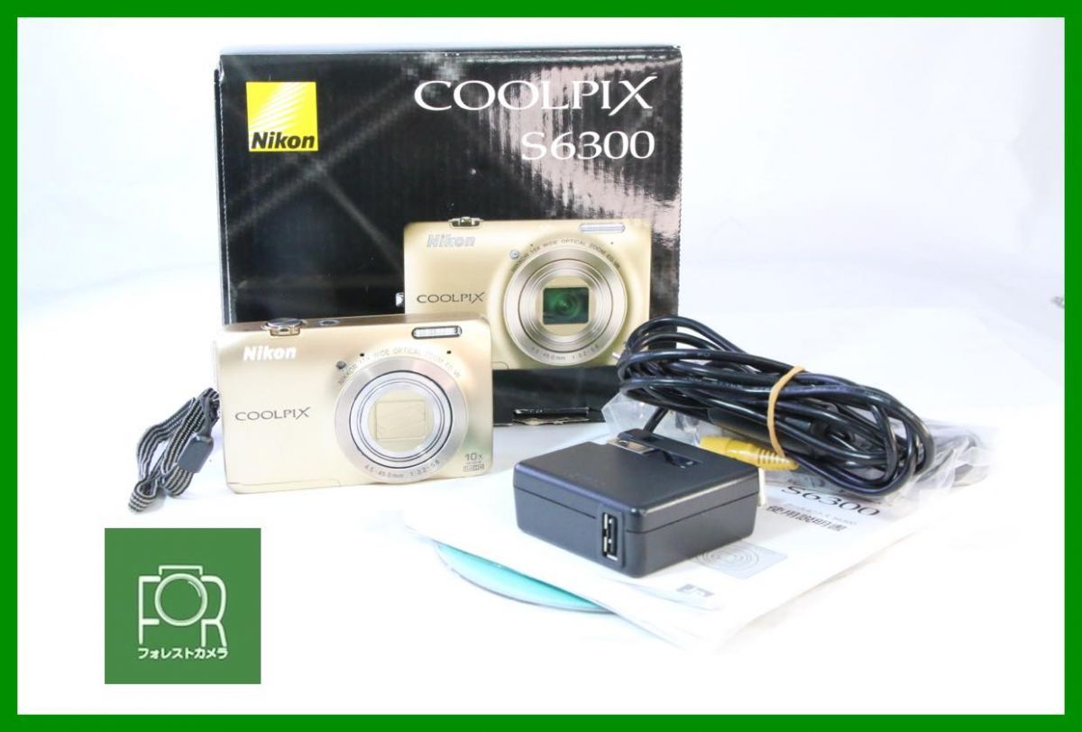 【動作保証・点検済】良品■到着後即使える■Nikon COOLPIX S6300 ｺﾞｰﾙﾄﾞ■バッテリー・チャージャー・4GB SDカード・箱付き■AH1085