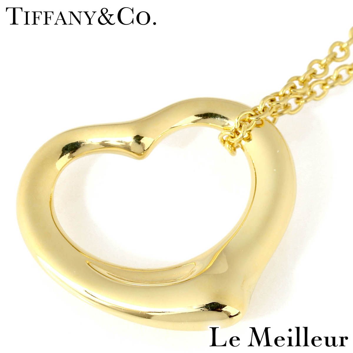 【新品仕上済】 TIFFANY&Co. エルサ・ペレッティ イエローゴールド K18YG オープンハートペンダントネックレス 43.0cm レディース 返品OK