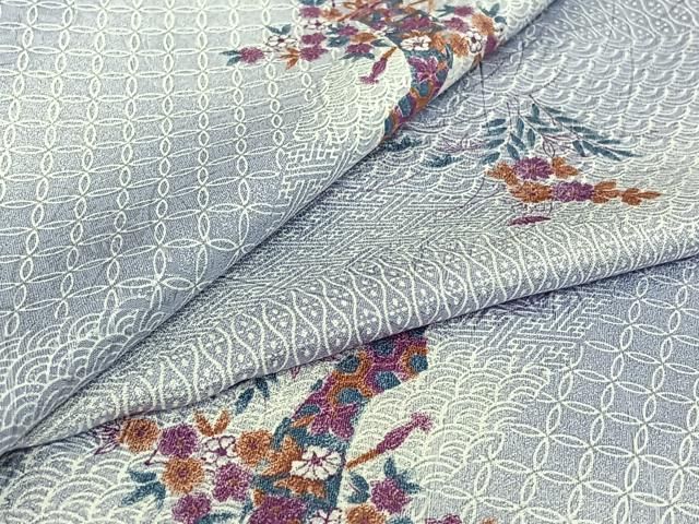 平和屋着物▽小紋　単衣　吉祥花文　暈し染め　洗える着物　AABH9854jh
