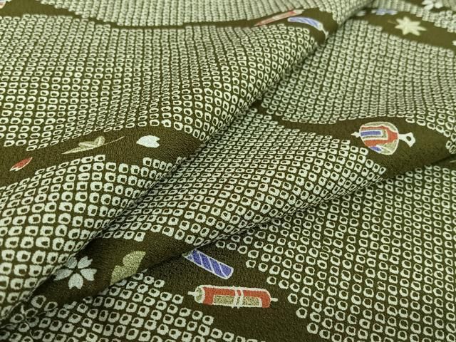 平和屋着物▽小紋　単衣　宝尽くし花文　洗える着物　AABH9911jh
