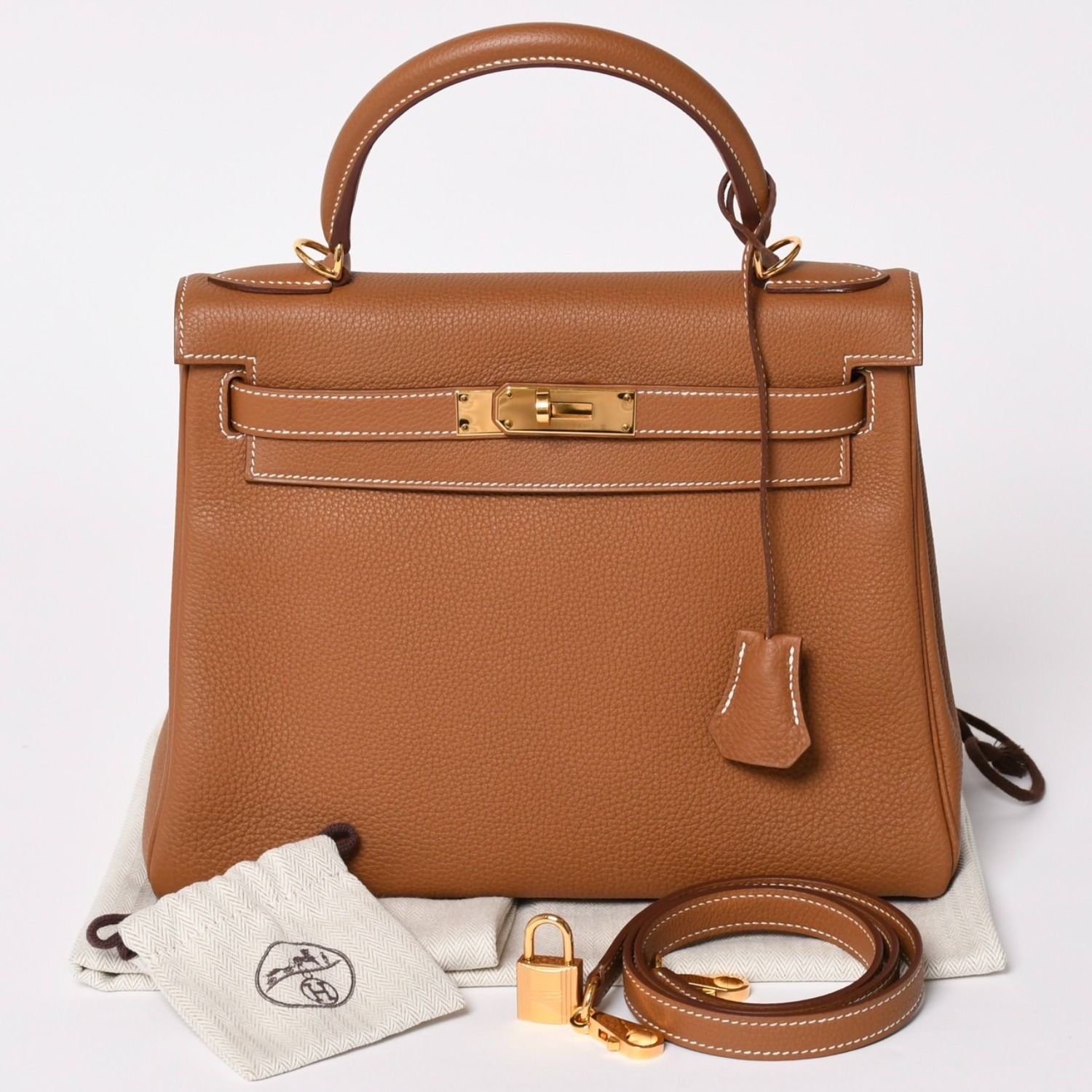 新品同様 HERMES エルメス ケリー28 内縫い ゴールド C刻印 トゴ シルバー金具 ハンドバッグ 中古 4a002760