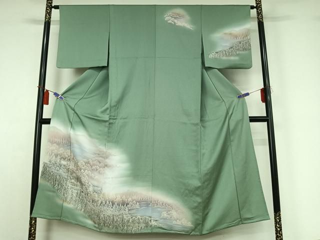 平和屋着物▽訪問着　単衣　風景文　暈し染め　正絹　逸品　AABI4613jh