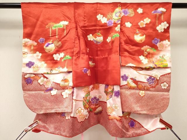 平和屋着物[]七五三　女の子　３歳　祝着　三つ身　襦袢付き　鈴花文　暈し染め　金彩　DABE7032ma