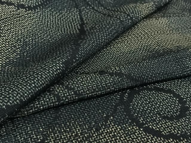 平和屋着物▽上質な紬　単衣　唐草文　黒地　正絹　逸品　AABI4622jh