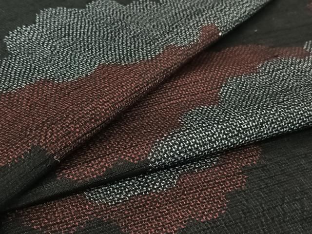 平和屋着物▽上質な紬　単衣　雲取り文　黒地　正絹　逸品　AABI4627jh