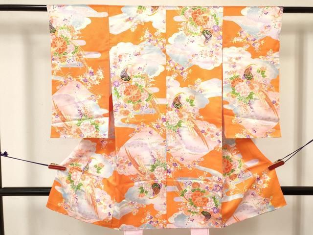 平和屋着物[]お宮参り　女の子　祝着　産着　初着　のしめ　風景花鳥文　金彩　洗える着物　DABE7047ma
