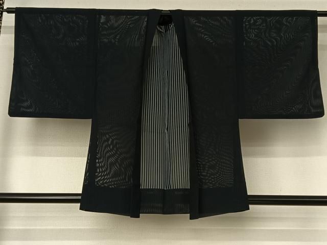 平和屋着物▽男性　羽織　スリーシーズン　春夏秋　塵除け　暗黒色　正絹　逸品　AABI4645jh