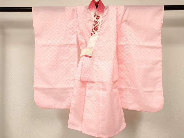 平和屋着物[]女の子　子供　長襦袢　単衣　鹿の子文様　半衿刺繍　洗える着物　DABE7051ma