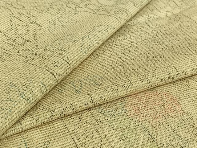平和屋着物▽上質な紬　単衣　亀甲花文　正絹　逸品　AABI4659jh