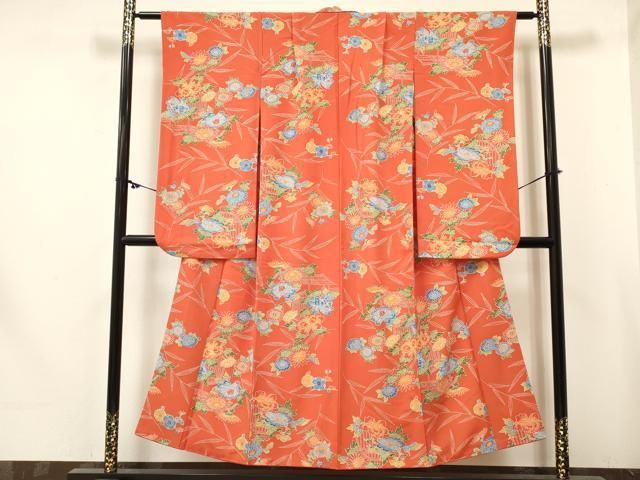 平和屋着物∵女の子　十三参り　子供　祝着　型染　風景花文　逸品　DABE7066ma