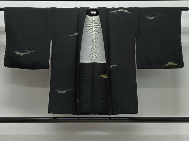 平和屋着物＃羽織　寿光織　霞文　黒地　金銀糸　正絹　逸品　CABE5159ua