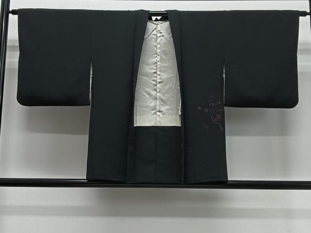 平和屋着物#羽織 総刺繍 枝花文 黒地 正絹 逸品 CABE5166ua