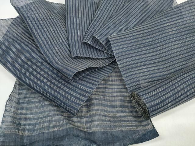平和屋着物▽羽織・コート　反物　羽尺　スリーシーズン　春夏秋　塵除け　横縞　麻　逸品　未使用　DABD7864zzz